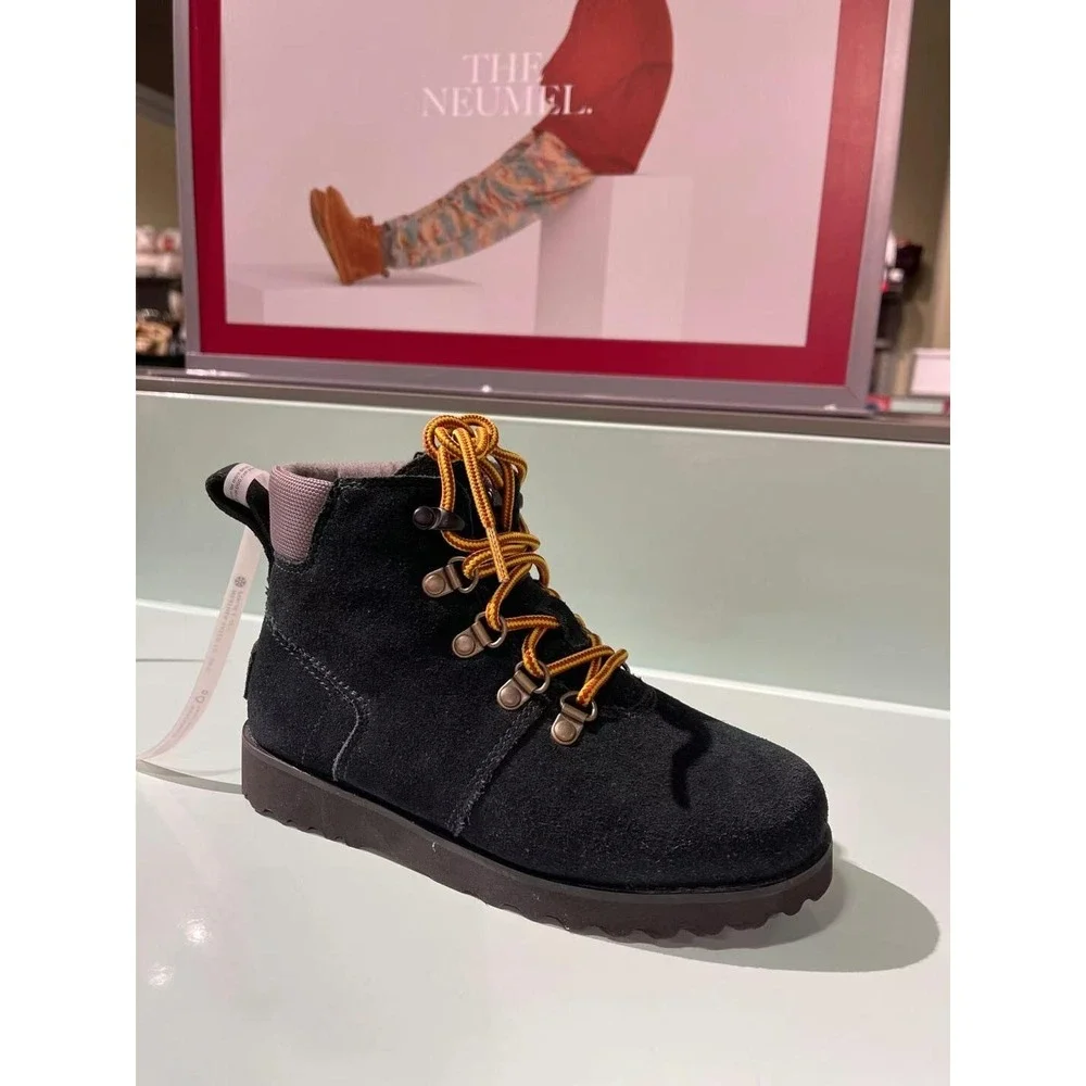 UGG Boots Kids Youth Black K Hilmar CWR Lace Up Ankle Suede Sheepskin